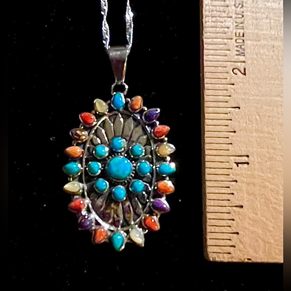 Santa Fe Style Kingsman Turquoise Muli Gemstone SS Pendant